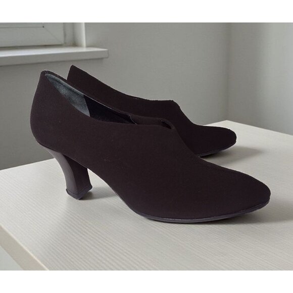 Thierry Rabotin Fabric Leather Chocolate Brown Heels 37 US 6.5 Office Designer - Picture 1 of 8